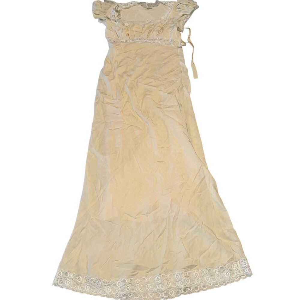 Reformation Cream Lace-Trim Maxi Dress with Puff Sleeves